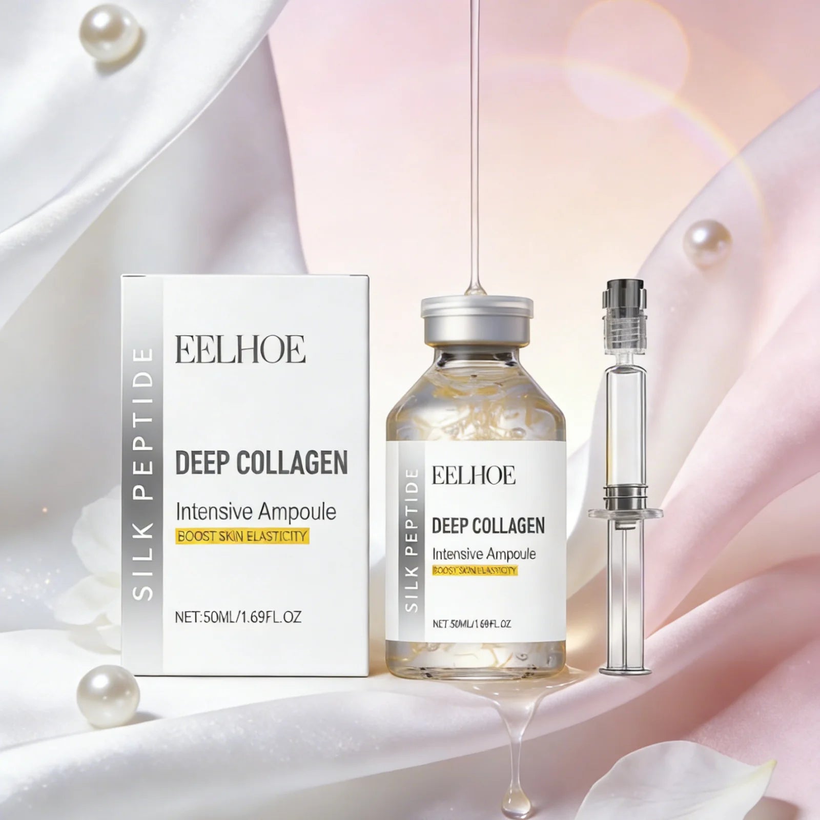 Deep Collagen Silk Peptide Intensive Lifting Ampoule Tighten Skin Elasticity Enhanced Reduce Fine Lines and Wrinkles Face Serum