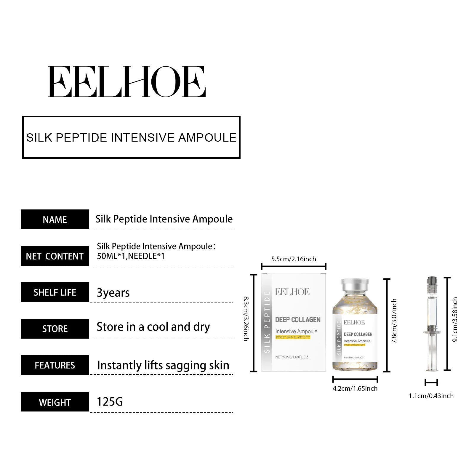 Deep Collagen Silk Peptide Intensive Lifting Ampoule Tighten Skin Elasticity Enhanced Reduce Fine Lines and Wrinkles Face Serum