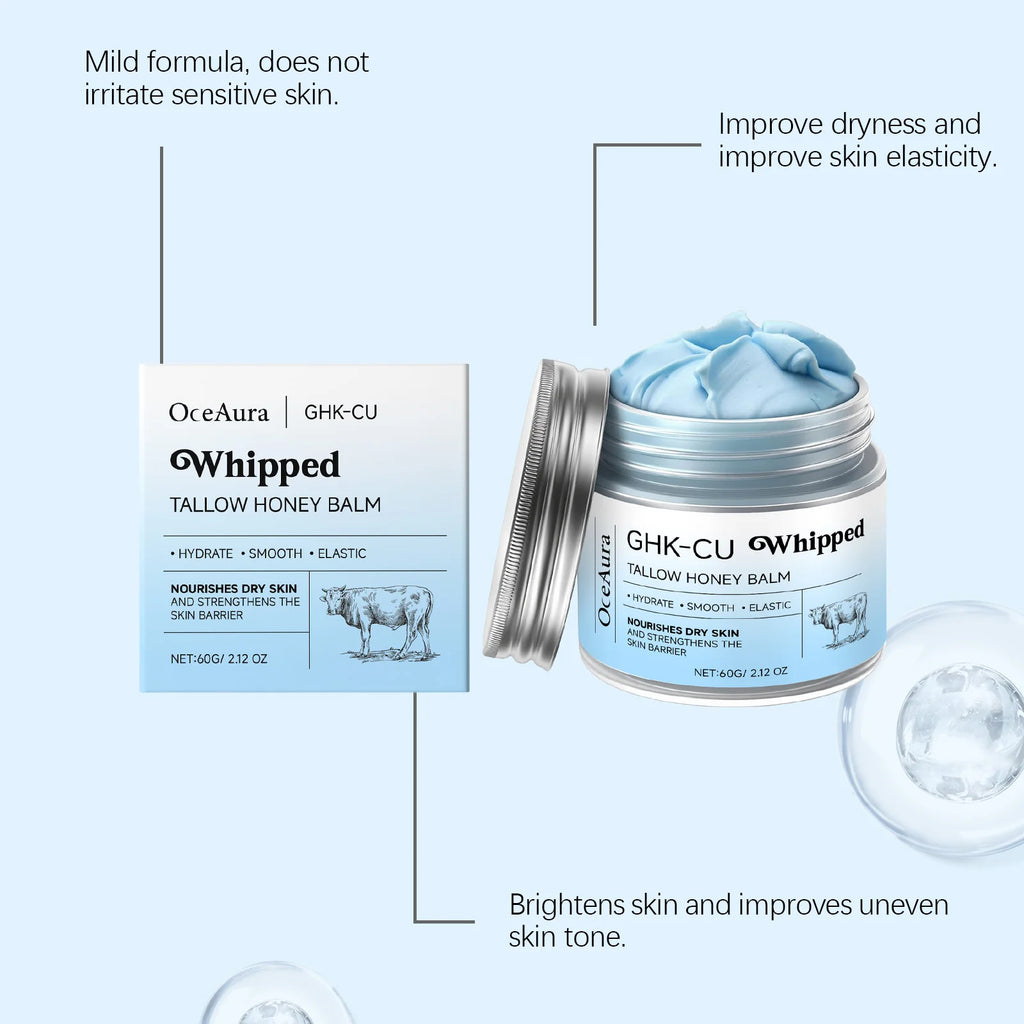 Ghk-Cu Beef Tallow Honey Balm Repair Dry Skin Deep Hydration Nourish Non-Greasy Brightening Even Skin Whipped Tallow Honey Cream