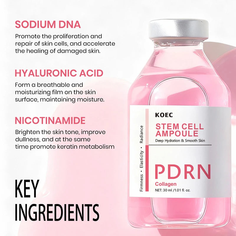 Silk Collagen Peptide Ampoule Essence, PDRN Serum for Face Brightening & Skin Smoothing Calming Repairing Daily Moisturizer 30ml