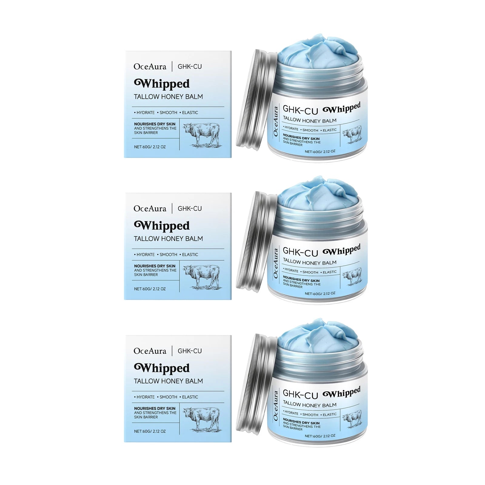 Ghk-Cu Beef Tallow Honey Balm Repair Dry Skin Deep Hydration Nourish Non-Greasy Brightening Even Skin Whipped Tallow Honey Cream