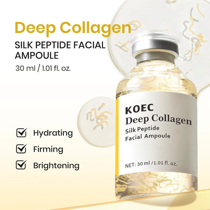 Silk Collagen Peptide Ampoule Essence, PDRN Serum for Face Brightening & Skin Smoothing Calming Repairing Daily Moisturizer 30ml