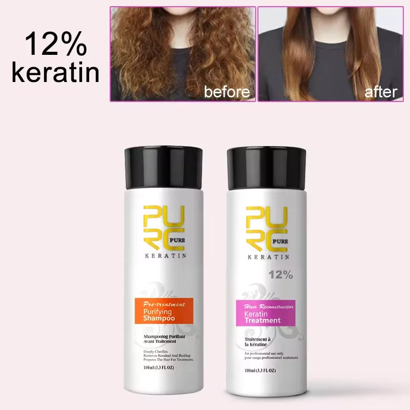 PURC Brazilian Keratin Purifying Shampoo Set Smoothing Straightening Keratin Hair Treatment Repair Curly Hair Care Products