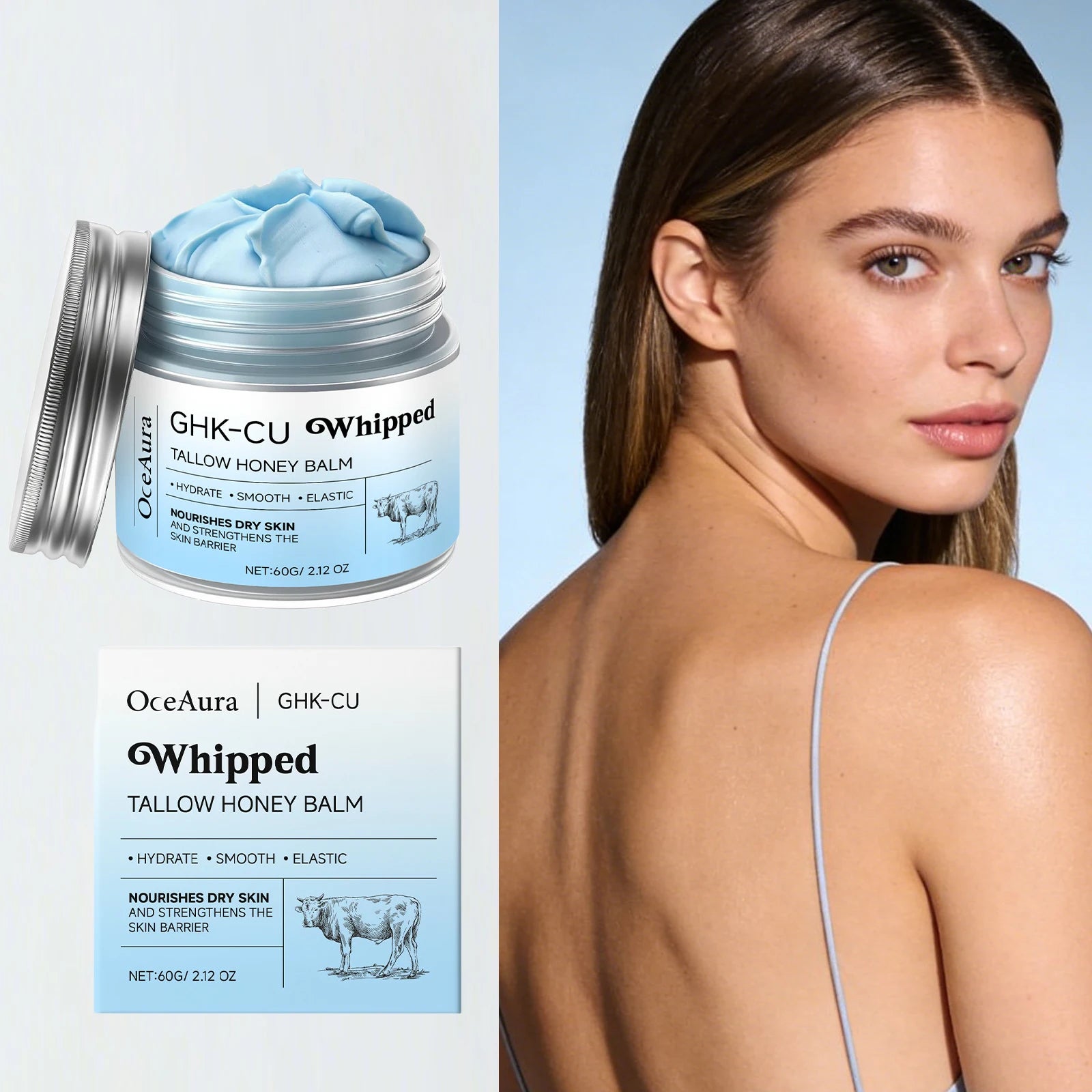 Ghk-Cu Beef Tallow Honey Balm Repair Dry Skin Deep Hydration Nourish Non-Greasy Brightening Even Skin Whipped Tallow Honey Cream