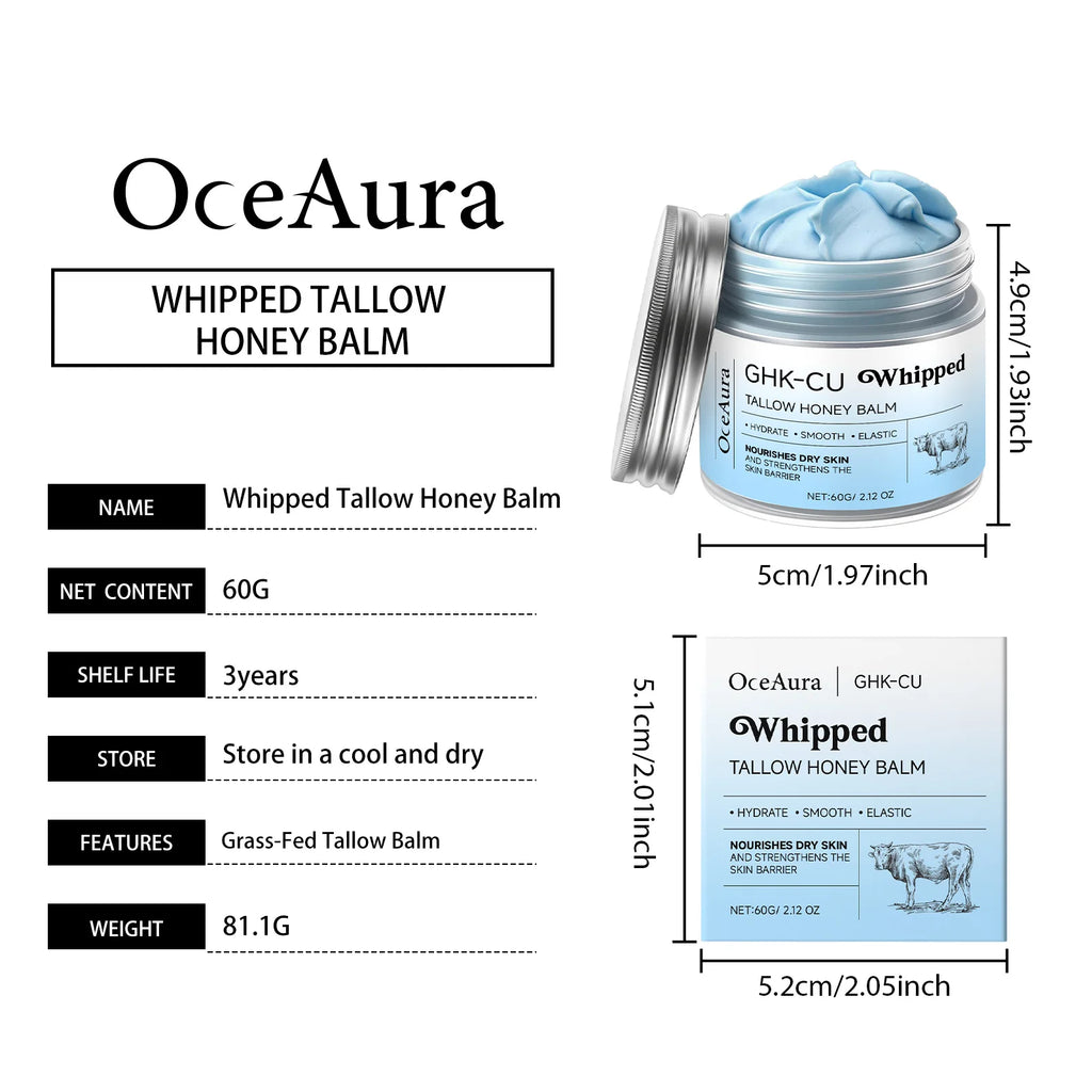 Ghk-Cu Beef Tallow Honey Balm Repair Dry Skin Deep Hydration Nourish Non-Greasy Brightening Even Skin Whipped Tallow Honey Cream