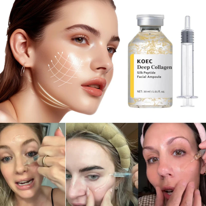 Silk Collagen Peptide Ampoule Essence, PDRN Serum for Face Brightening & Skin Smoothing Calming Repairing Daily Moisturizer 30ml