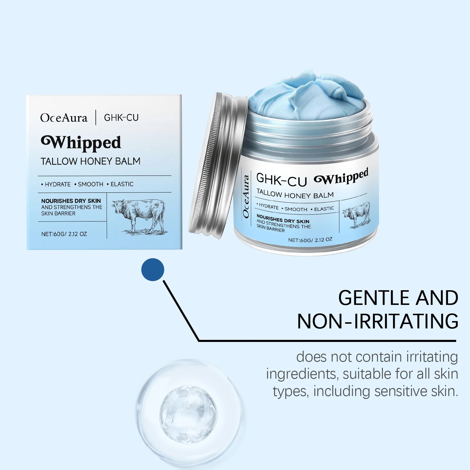 Ghk-Cu Beef Tallow Honey Balm Repair Dry Skin Deep Hydration Nourish Non-Greasy Brightening Even Skin Whipped Tallow Honey Cream