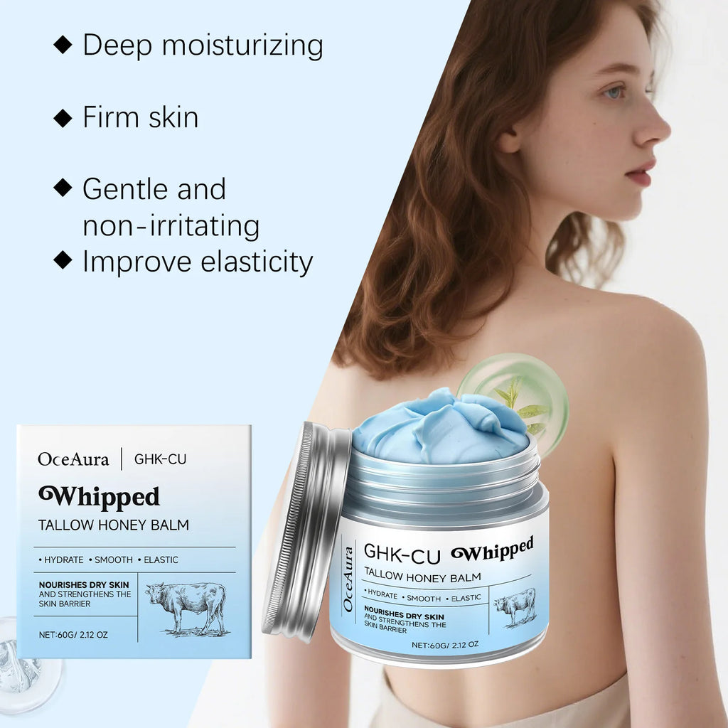 Ghk-Cu Beef Tallow Honey Balm Repair Dry Skin Deep Hydration Nourish Non-Greasy Brightening Even Skin Whipped Tallow Honey Cream
