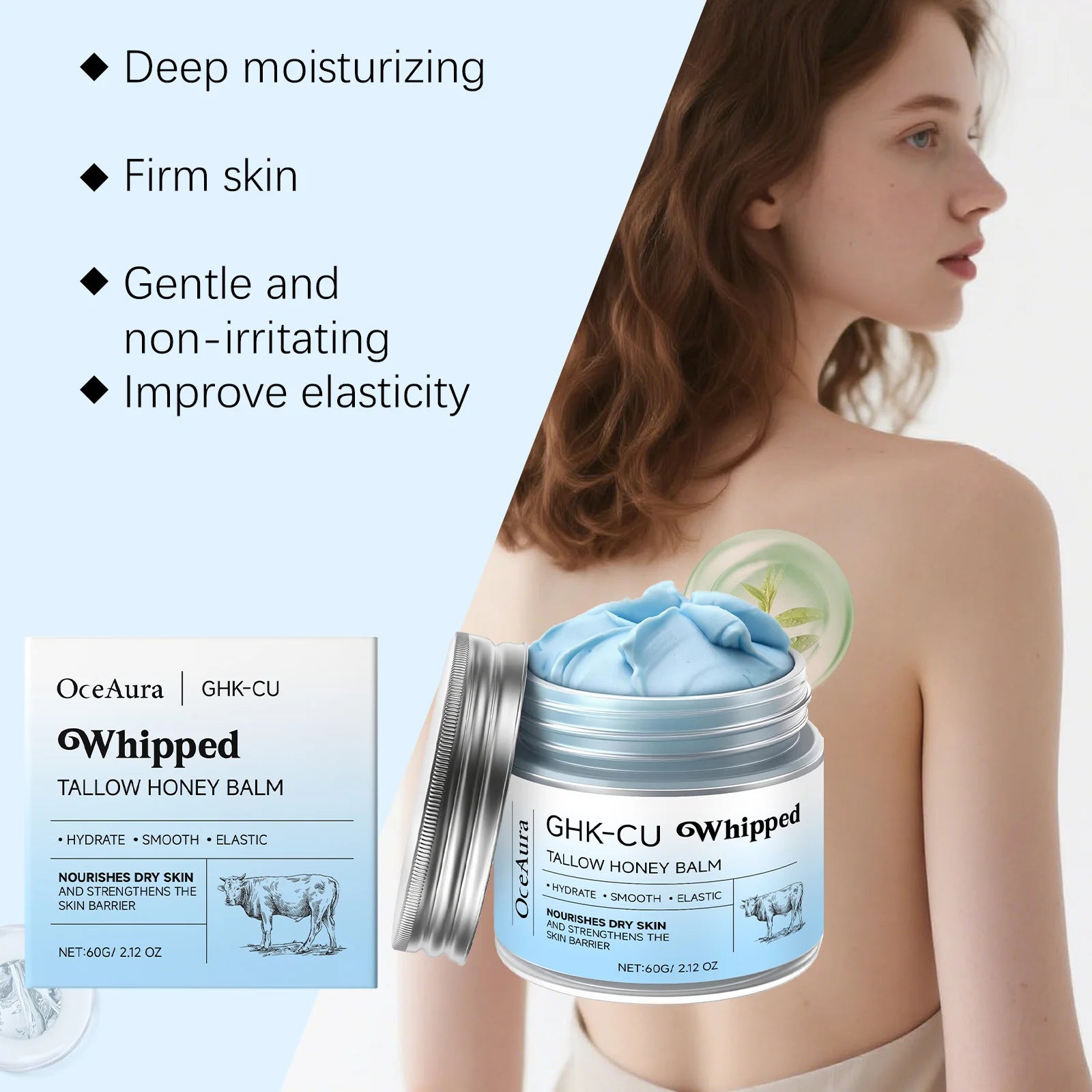 Ghk-Cu Beef Tallow Honey Balm Repair Dry Skin Deep Hydration Nourish Non-Greasy Brightening Even Skin Whipped Tallow Honey Cream