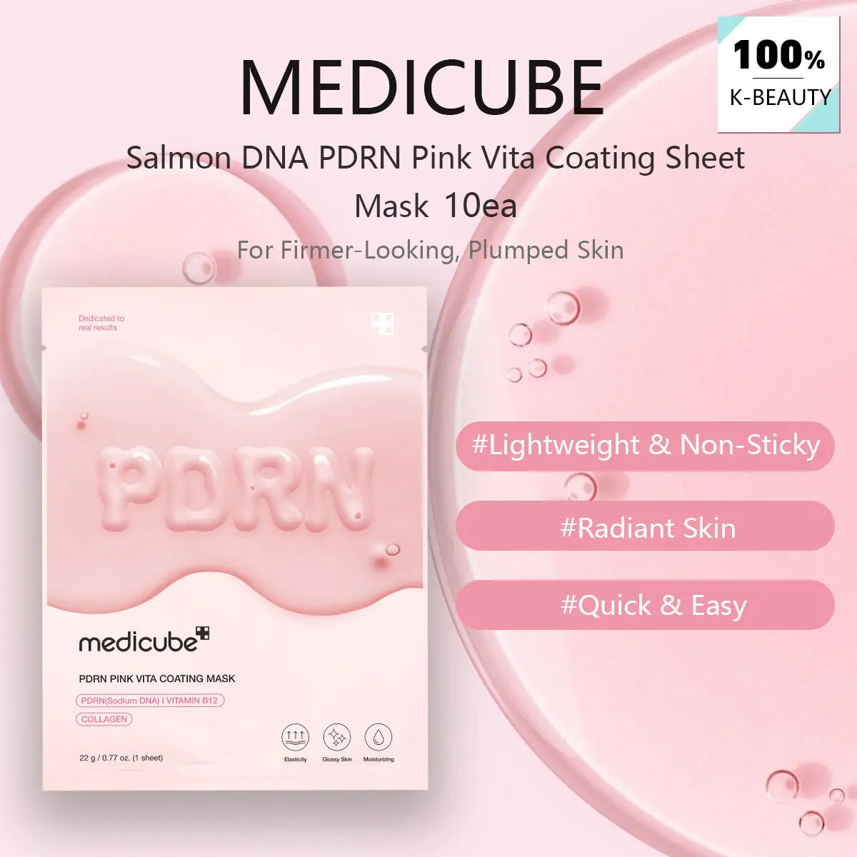 medicube Salmon DNA PDRN Pink Vita Coating Sheet Mask 10ea,Basic Moisture,Hydrogel Sheet Technology,K-Beauty,Korean Makeup