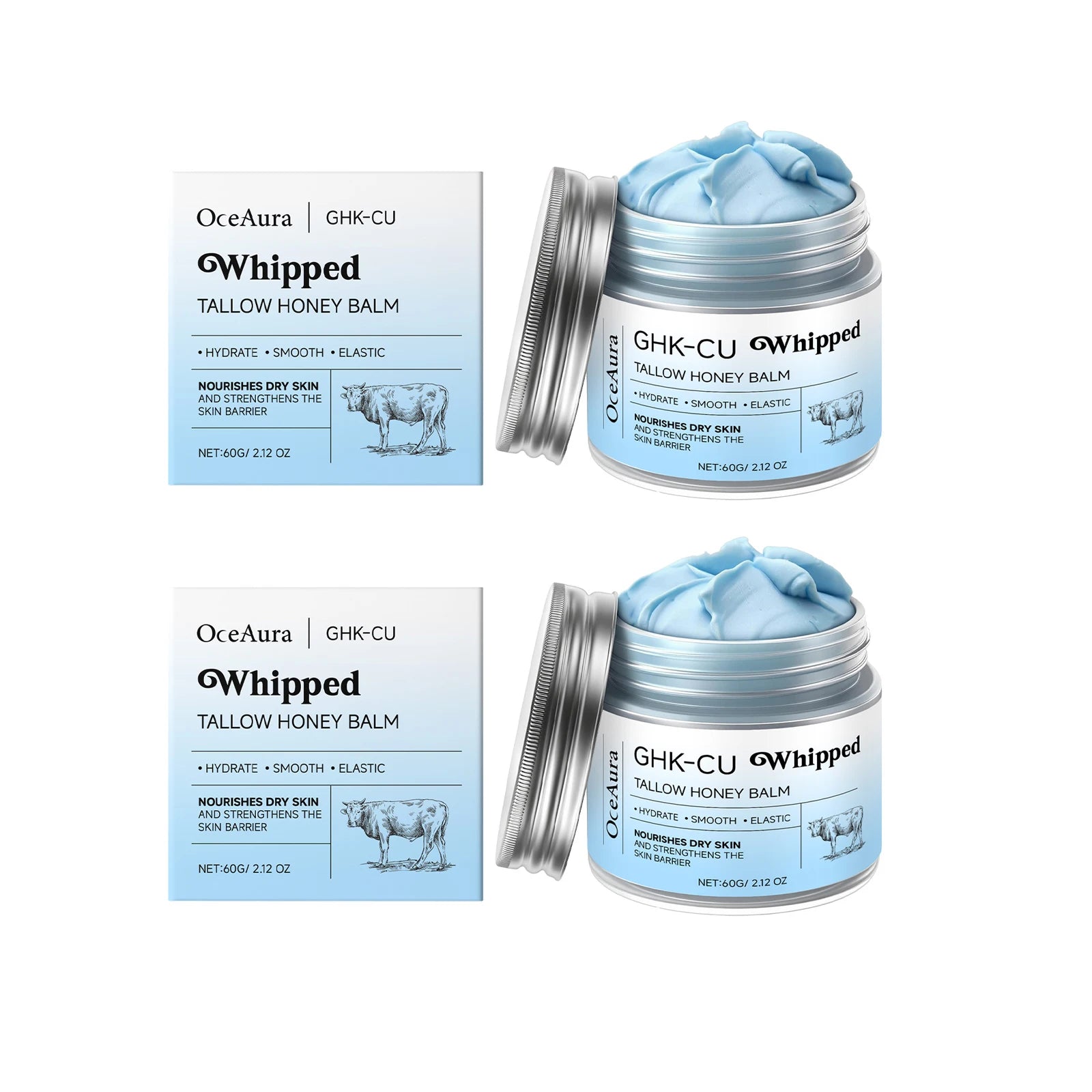 Ghk-Cu Beef Tallow Honey Balm Repair Dry Skin Deep Hydration Nourish Non-Greasy Brightening Even Skin Whipped Tallow Honey Cream