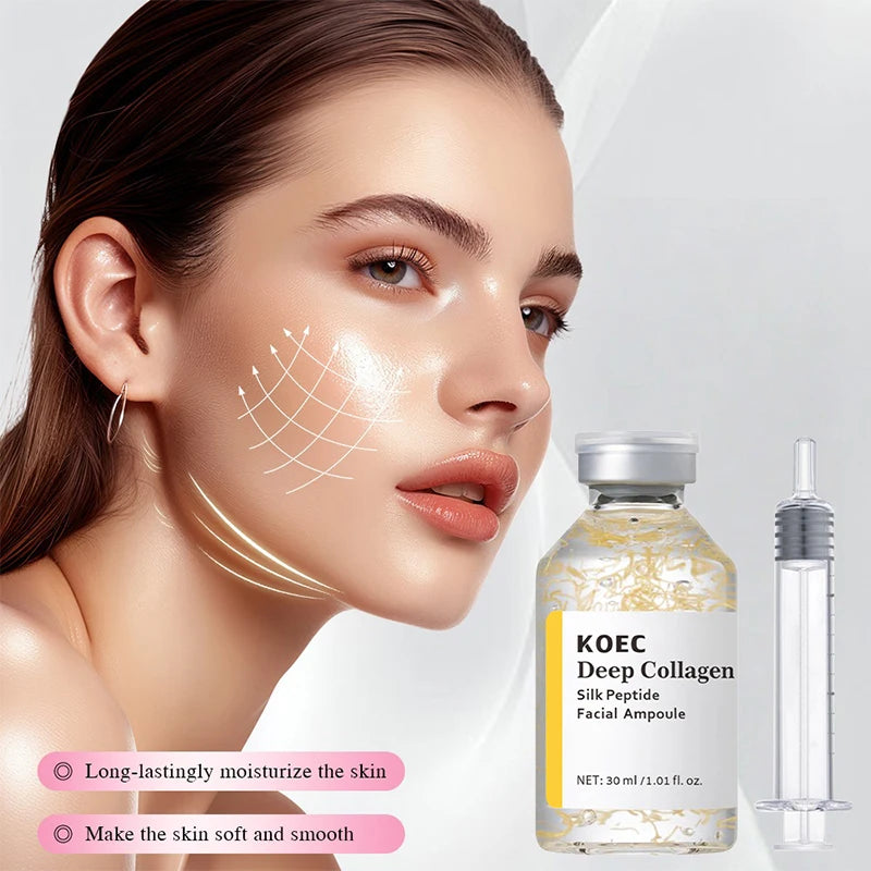 Silk Collagen Peptide Ampoule Essence, PDRN Serum for Face Brightening & Skin Smoothing Calming Repairing Daily Moisturizer 30ml