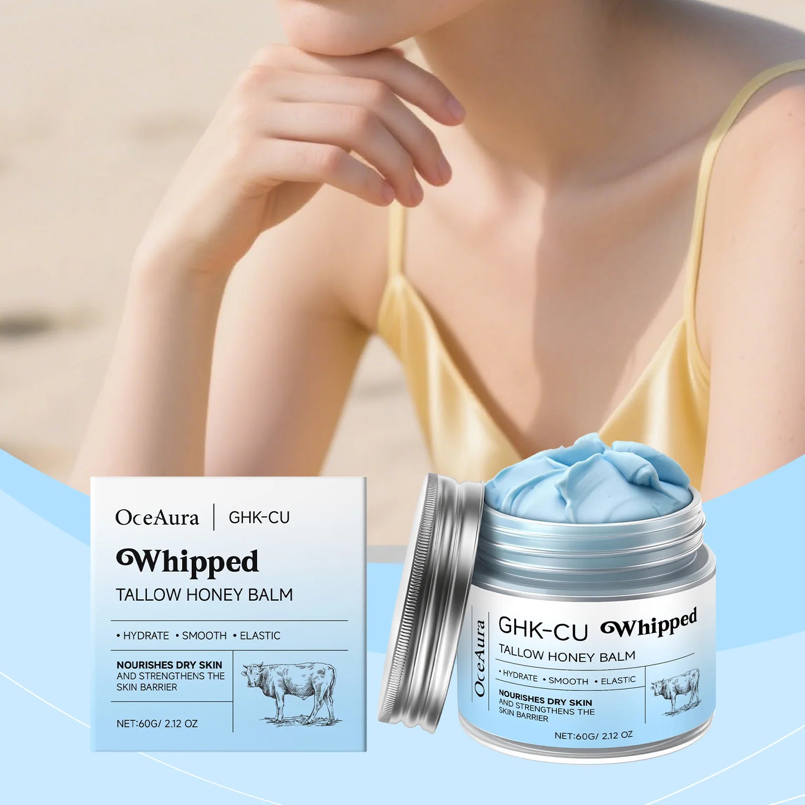 Ghk-Cu Beef Tallow Honey Balm Repair Dry Skin Deep Hydration Nourish Non-Greasy Brightening Even Skin Whipped Tallow Honey Cream