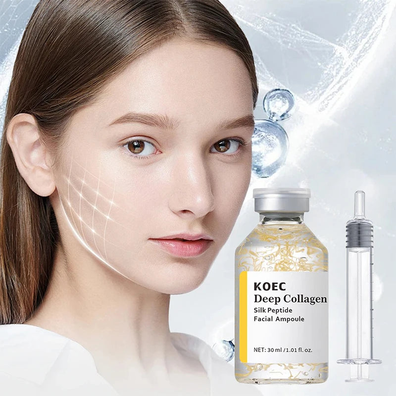 Silk Collagen Peptide Ampoule Essence, PDRN Serum for Face Brightening & Skin Smoothing Calming Repairing Daily Moisturizer 30ml